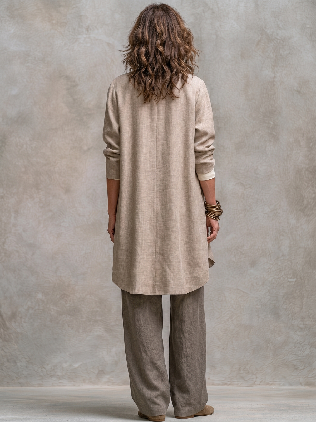 Flaminia | Conjunto Completo de Tres Piezas con Pantalón Palazzo, Beige y Gris