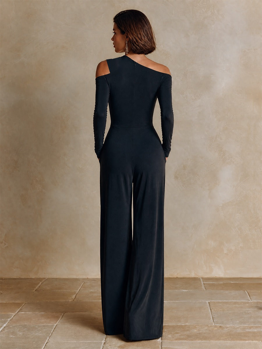 Domitilla | Tuta Elegante Monoshoulder con Pierna Ancha, Negro