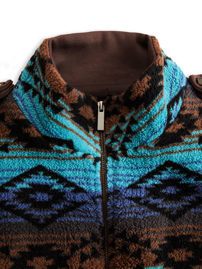 Abrigo Largo de Lana con Estampado Tribal Retro Boho