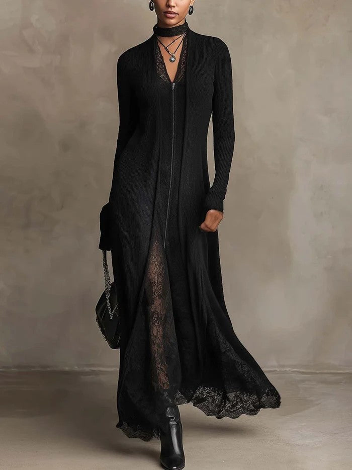 Corinna | Vestido Maxi de Punto con Inserciones de Encaje