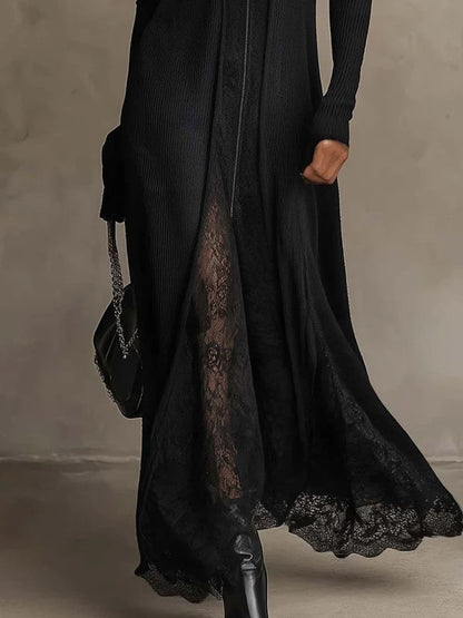 Corinna | Vestido Maxi de Punto con Inserciones de Encaje