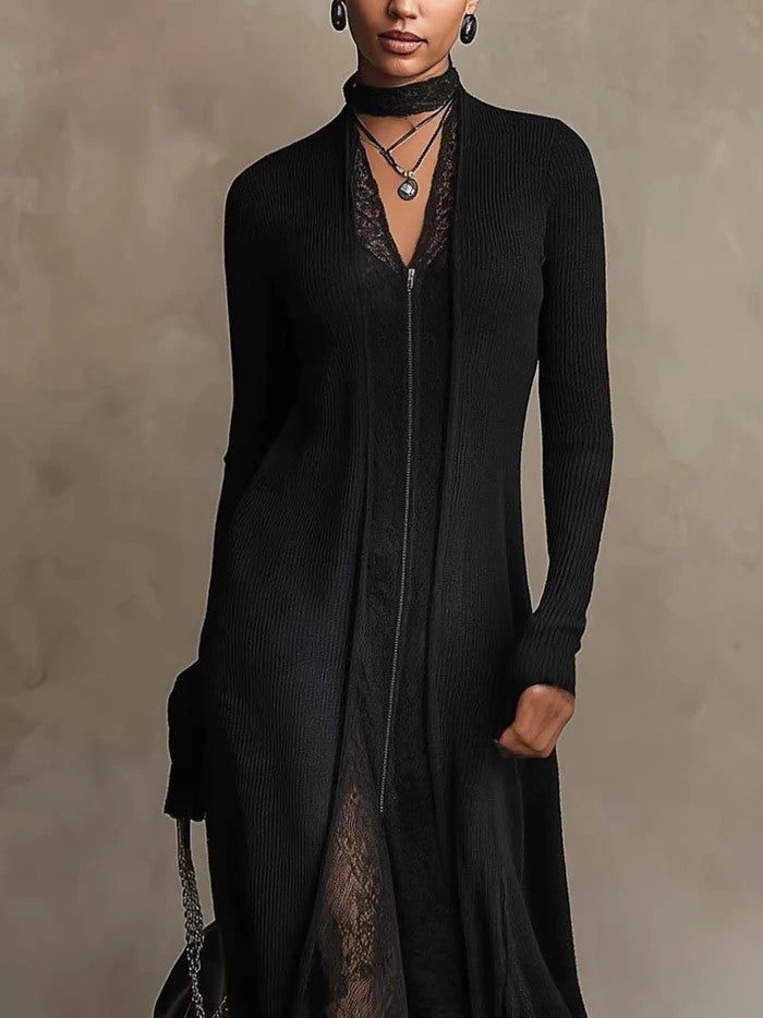 Corinna | Vestido Maxi de Punto con Inserciones de Encaje
