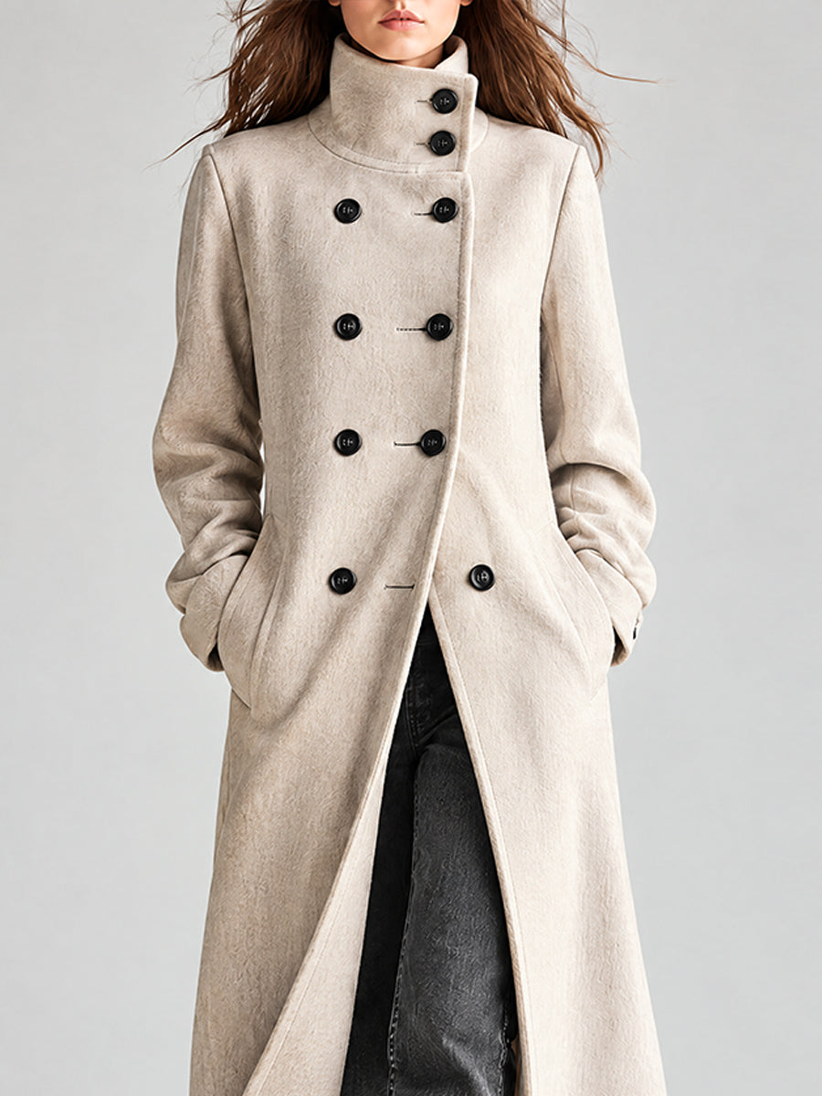 Abrigo Duster de Doble Botón en Gris Avena