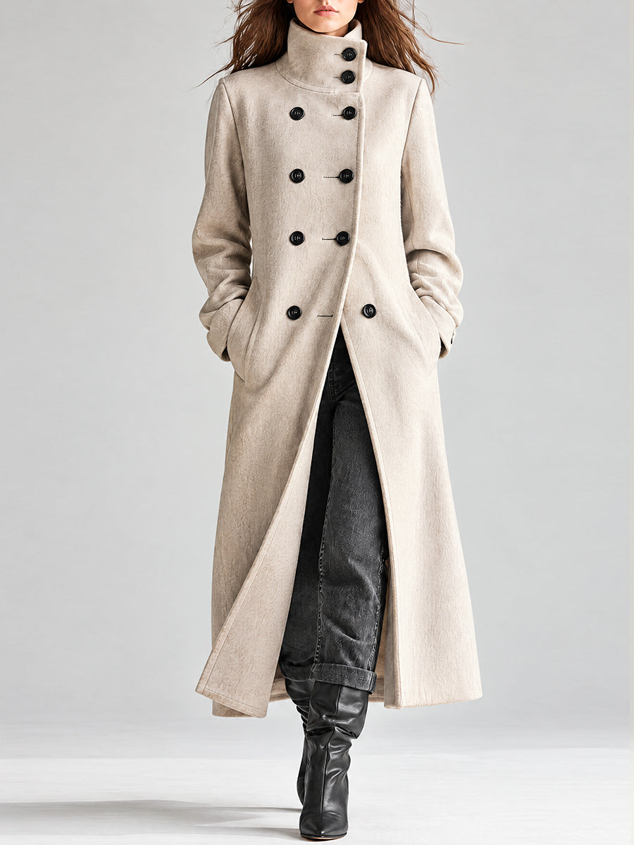 Abrigo Duster de Doble Botón en Gris Avena