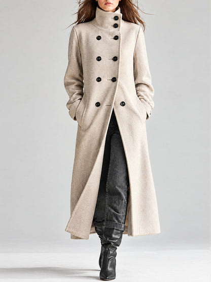 Abrigo Duster de Doble Botón en Gris Avena