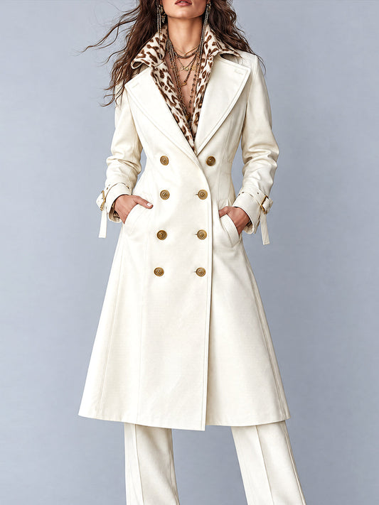 Abrigo Trench Doble Botón Bohemio Vintage Color Marfil