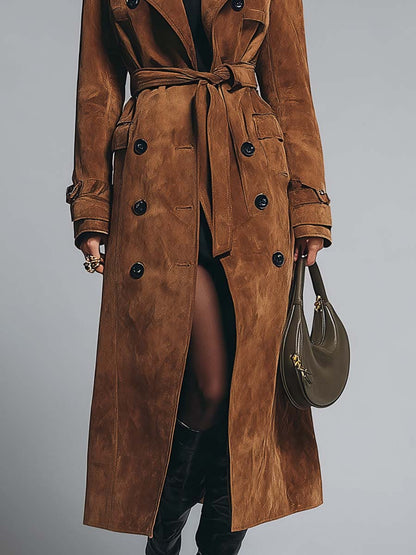 Abrigo Trench Vintage de Caramelo Profundo con Epaulettes de Botón
