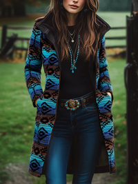 Abrigo Largo de Lana con Estampado Tribal Retro Boho