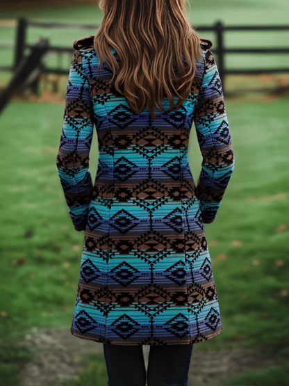 Abrigo Largo de Lana con Estampado Tribal Retro Boho