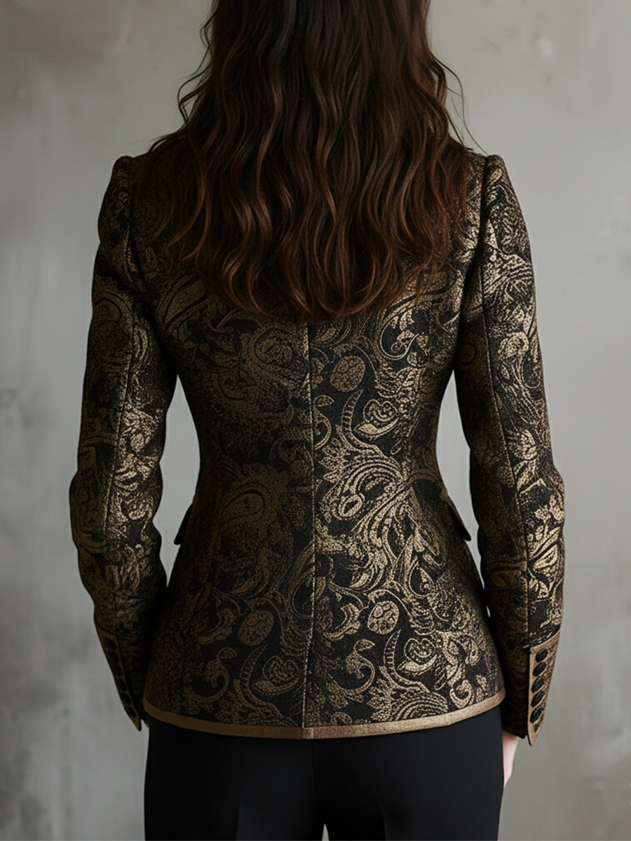 Blazer Ajustado de Jacquard Paisley con Solapas Envueltas de Lujo Silencioso
