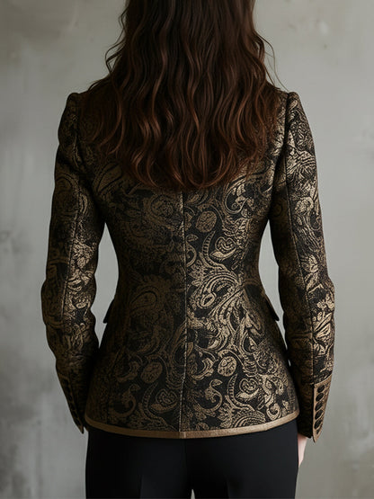 Blazer Ajustado de Jacquard Paisley con Solapas Envueltas de Lujo Silencioso