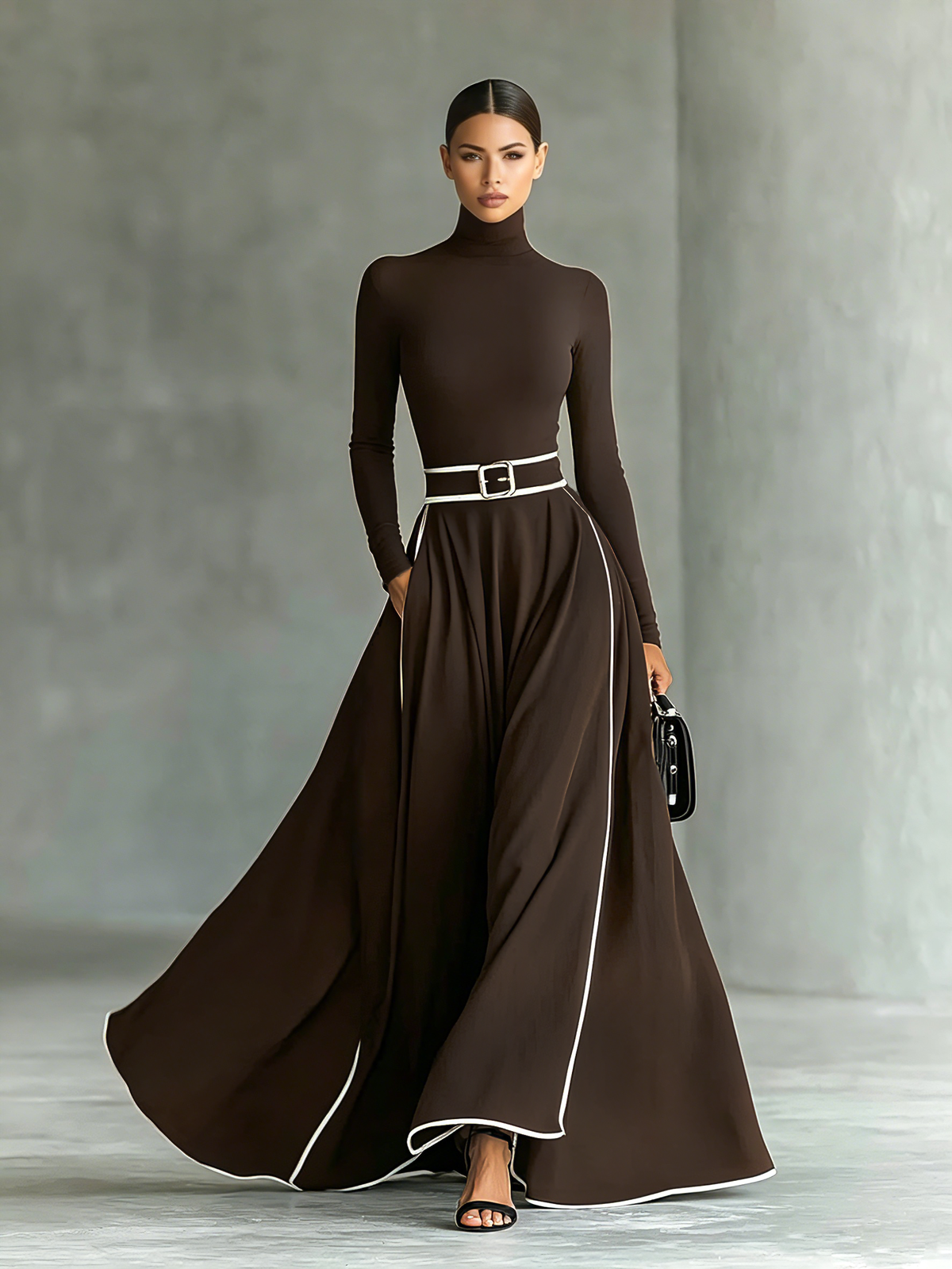 Susanna | Vestido Maxi con Perfiles en Contraste y Cintura