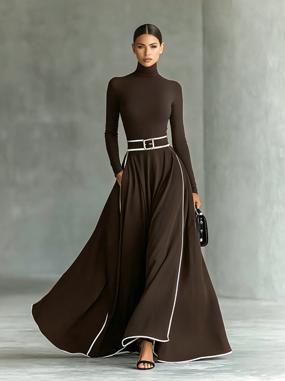 Susanna | Vestido Maxi con Perfiles en Contraste y Cintura