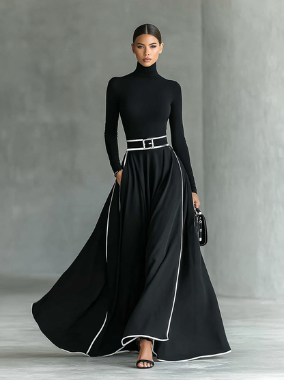 Susanna | Vestido Maxi con Perfiles en Contraste y Cintura
