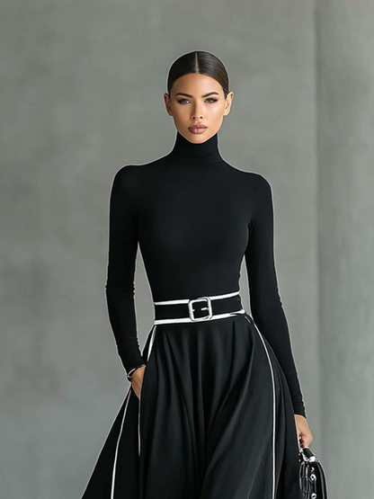 Susanna | Vestido Maxi con Perfiles en Contraste y Cintura