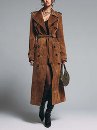 Abrigo Trench Vintage de Caramelo Profundo con Epaulettes de Botón