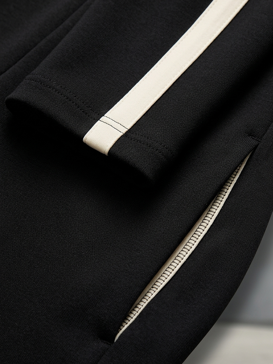 Doriana | Conjunto Deportivo con Bandas en Contraste y Media Cremallera, Negro