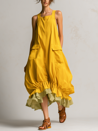 Fiamma | Vestido de Globo con Bolsillos y Dobladillo con Volantes