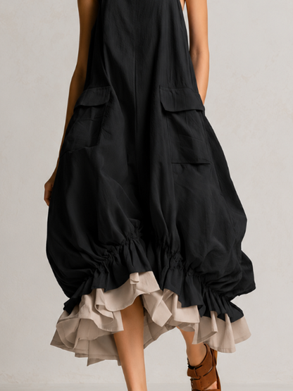 Fiamma | Vestido de Globo con Bolsillos y Dobladillo con Volantes