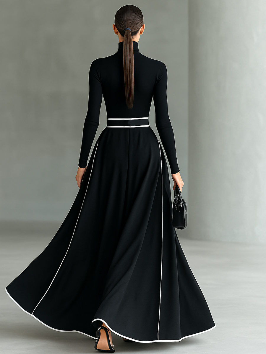 Susanna | Vestido Maxi con Perfiles en Contraste y Cintura