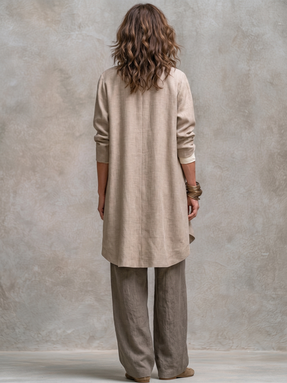 Flaminia | Conjunto Completo de Tres Piezas con Pantalón Palazzo, Beige y Gris