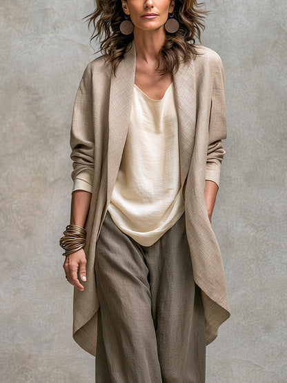 Flaminia | Conjunto Completo de Tres Piezas con Pantalón Palazzo, Beige y Gris