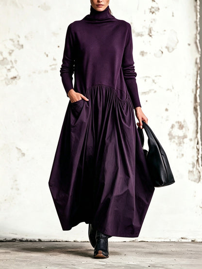 Ilaria | Vestido Maxi Oversize de Cuello Alto con Bolsillos
