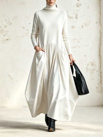 Ilaria | Vestido Maxi Oversize de Cuello Alto con Bolsillos
