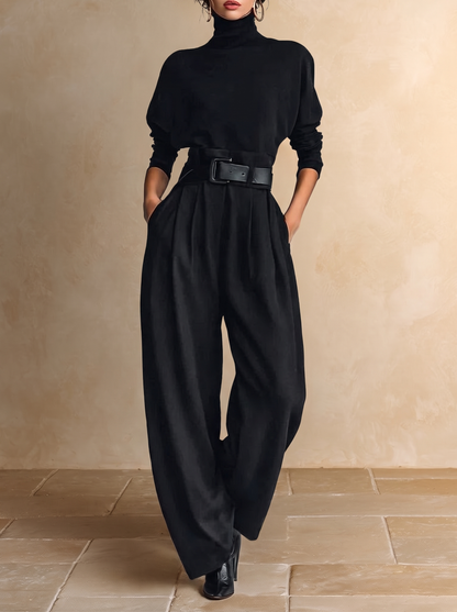 Jolanda | Conjunto Completo de Cuello Alto y Pantalón con Cintura, Negro
