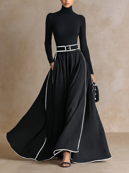 Susanna | Vestido Maxi con Perfiles en Contraste y Cintura