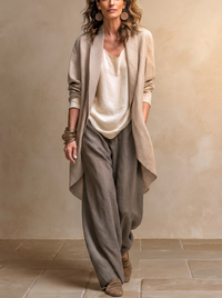 Flaminia | Conjunto Completo de Tres Piezas con Pantalón Palazzo, Beige y Gris