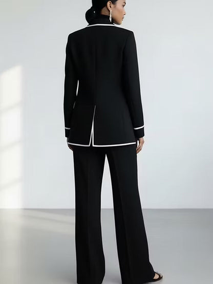 Clementina | Conjunto Completo de Blazer y Pantalón con Perfiles en Contraste, Negro