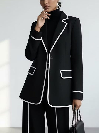 Clementina | Conjunto Completo de Blazer y Pantalón con Perfiles en Contraste, Negro