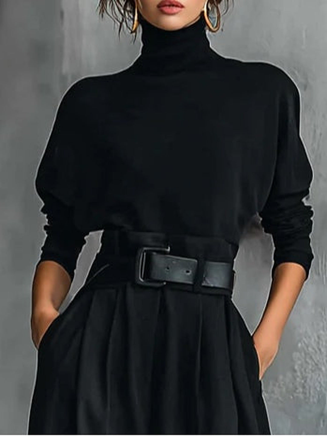 Jolanda | Conjunto Completo de Cuello Alto y Pantalón con Cintura, Negro