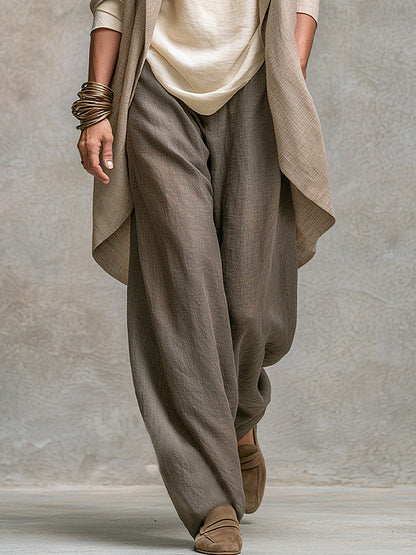 Flaminia | Conjunto Completo de Tres Piezas con Pantalón Palazzo, Beige y Gris