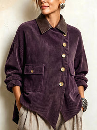 Clarice | Camisa Chaqueta de Terciopelo Corduroy con Botonadura Diagonal, Púrpura