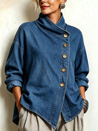 Isotta | Camisa Oversize de Denim con Botones Diagonales, Azul